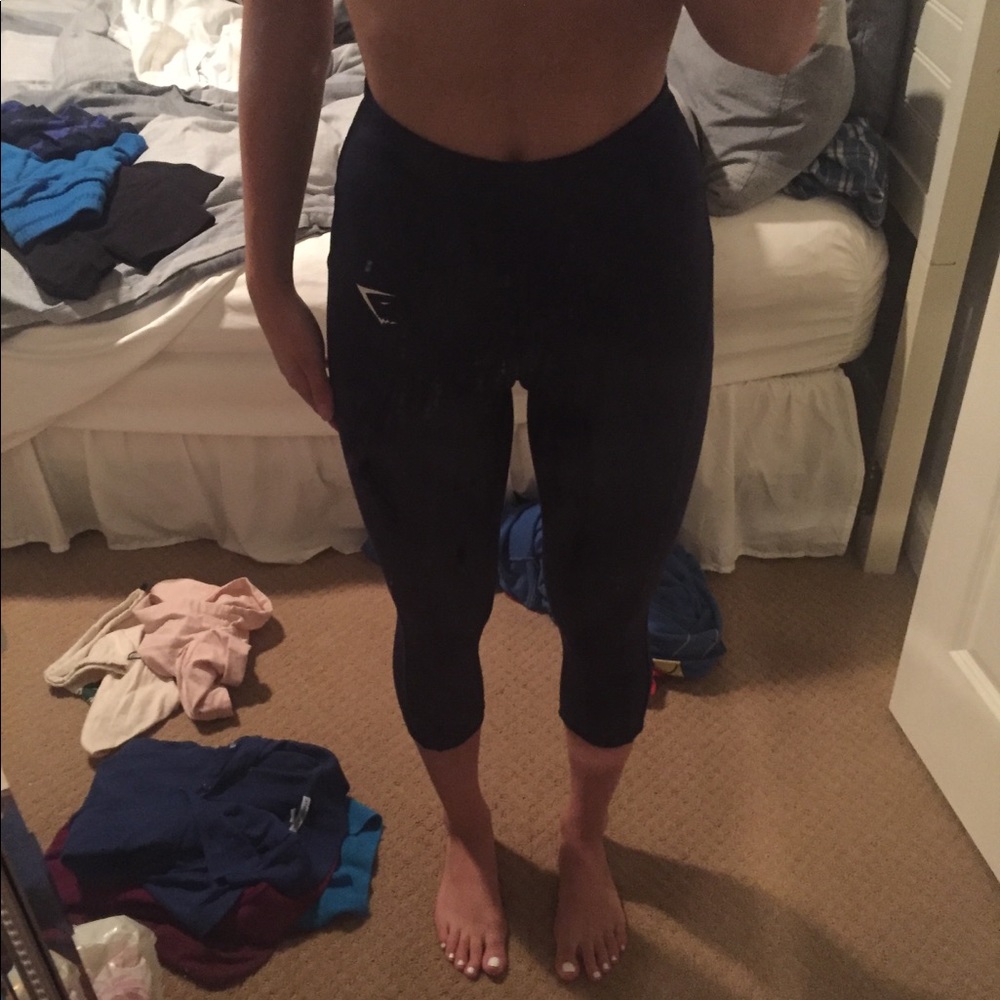 Gym shark high rise cropped leggings navy blue